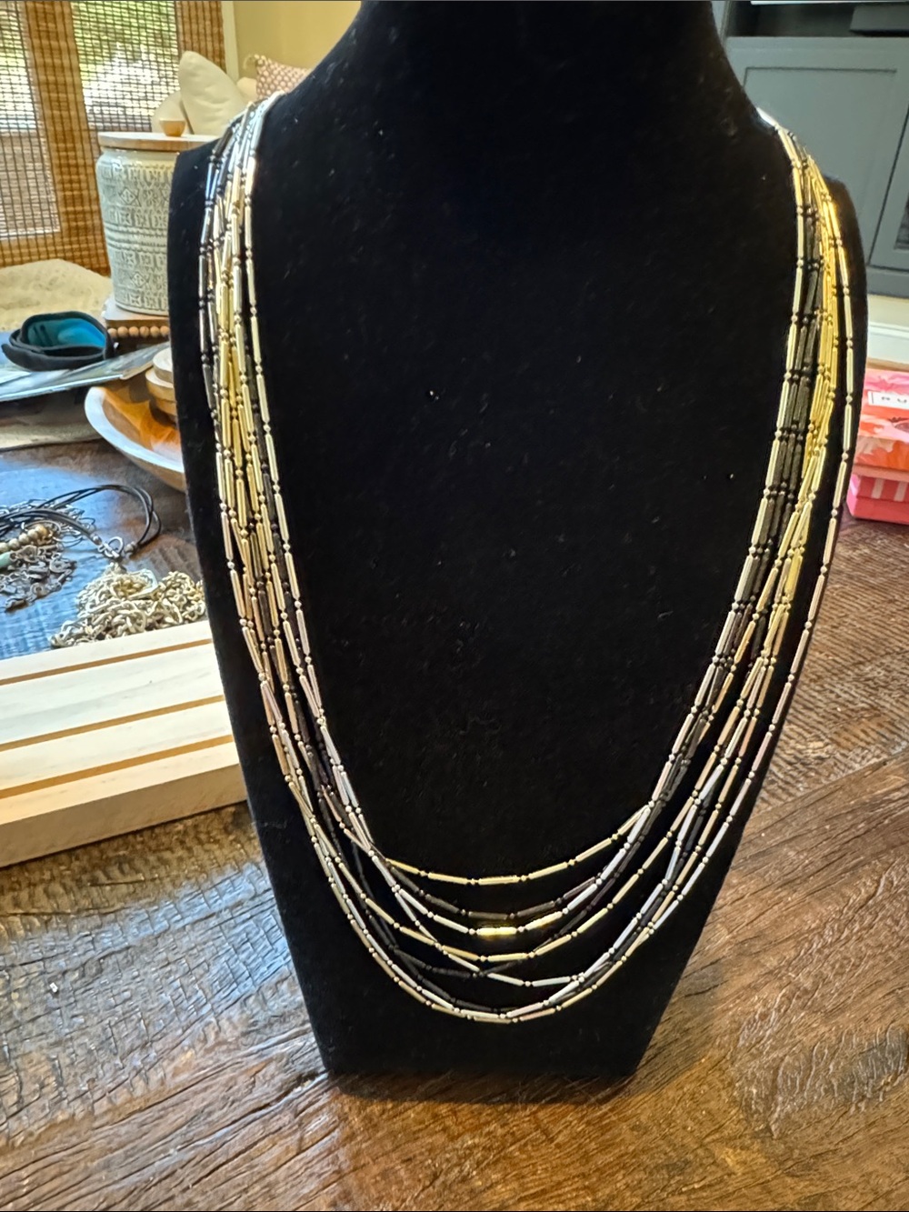 Vintage Multi-Strand Black and Silver Beaded Necklace by